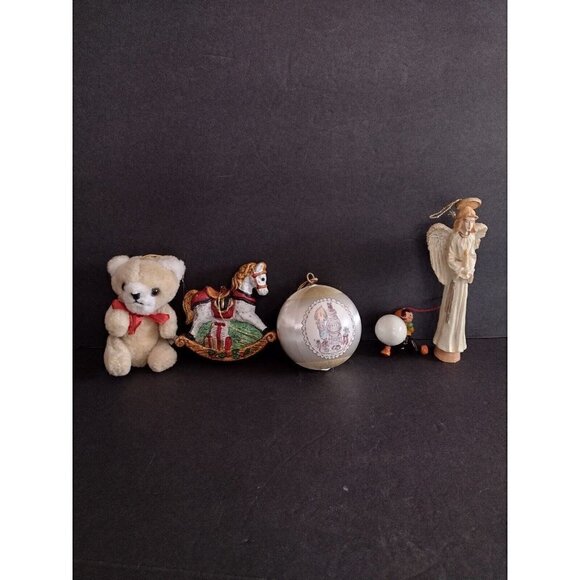 Vintage Lot of 5 Christmas Ornaments Precious Moments Angel Teddy Bear Horse - Picture 1 of 7
